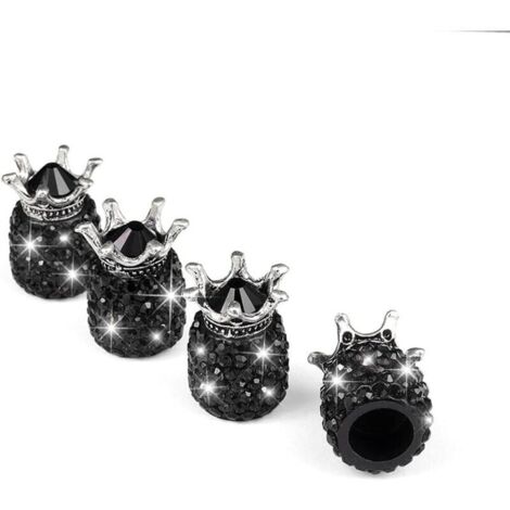 4 Pièces Bouchon Valve De Pneu, Valve de Voiture, Couronne Capuchon De Valve, Diamant Brillant Bouchons De Valve, Universels Ornés Voiture Accessoires Bouchon Valve De Pneu (Noir) (1/5)