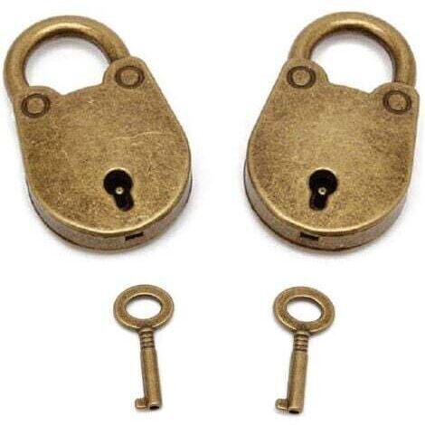 Lot de 2 mini cadenas en forme d'archaize de style ancien avec clé, mini cadenas bronze antique (1/5)