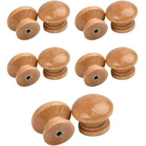 Lot de 10 Bouton de Meuble, Poignée Meuble Bois avec Vis, Poignee de Meuble Ronds Couleur du Bois, Boutons de Portes pour Placards, Commodes, Armoires (1/5)