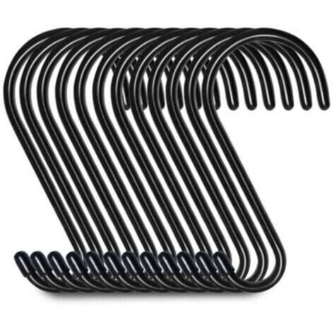 Lot de 12 crochets de suspension en S de 15 cm, crochets de penderie, crochets de suspension, cintres (12 pièces, grandes, noirs) (1/5)