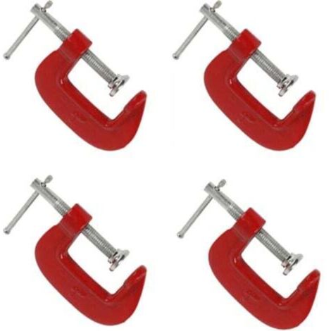 Jeu de 4 serre-joints en G légers rouges avec une ouverture de mâchoire de 2,5 cm, adaptés à la menuiserie, au soudage et à la réparation automobile. (1/4)