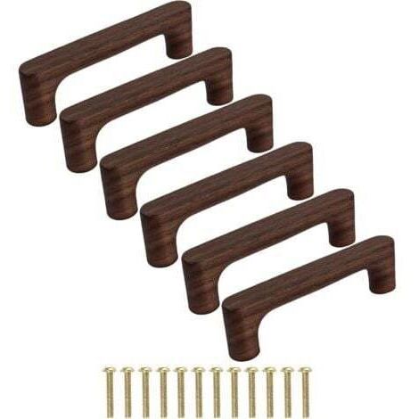Meuble en Bois Massif Noyer Foncé Couleur Bois Original Simple et Moderne pour Armoire Porte Tiroir Commode (Espacement des trous : 96 mm) (1/4)