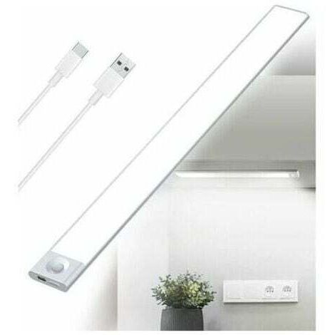 Reglette LED Cuisine Sous Meuble Rechargeable USB, Lumière tricolore, 2500mAh 40cm Dimmable Lampe Placard Detecteur de Mouvement Barre LED Sans Fil Rechargeable Lumiere Capteur PIR a Pile pour Escalie (1/4)