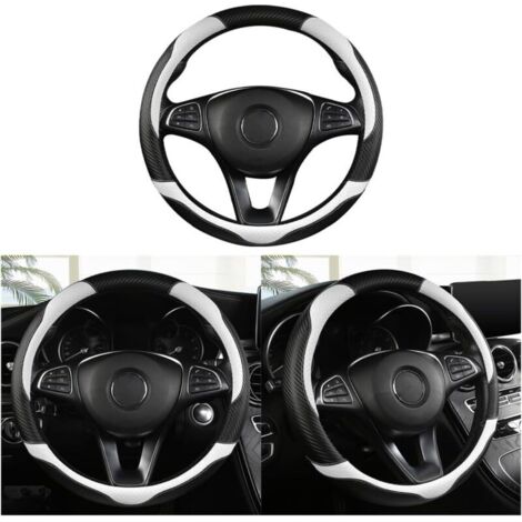 Couvre-volant universel antidérapant en fibre de carbone respirant pour volant de voiture quatre saisons (noir/blanc) (1/5)