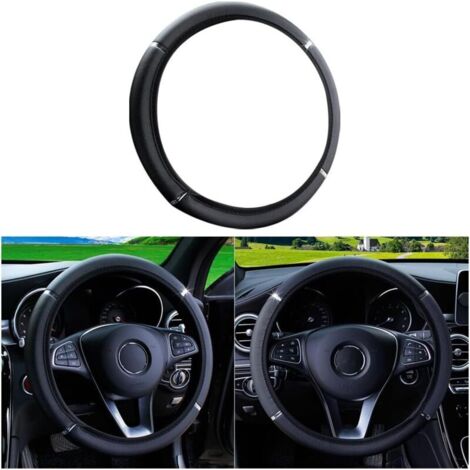 Universel Couvre Volant Voiture 38cm, Antidérapant Respirant Protege Volant, Housse De Volant, Accessoires Auto Decoration Interieur, Volants Confort Durabilité Sécurité(Noir) (1/5)