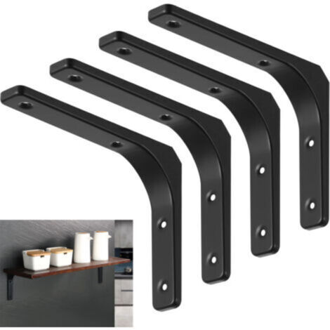 4 Pièces Équerre Étagère de Fixation Noir, Supports D'étagère Murale, pour Salon Chambre Cuisine, Support Etagère Murale en Métal (150 x 200 mm) (1/5)