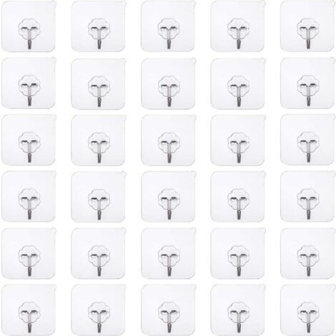 50 pièces crochets adhésifs sans perçage Crochet sans perçage auto-adhésif, crochet mural transparent, crochet adhésif transparent crochet de porte patère étanche idéal pour cuisine salle de bain mur (1/5)