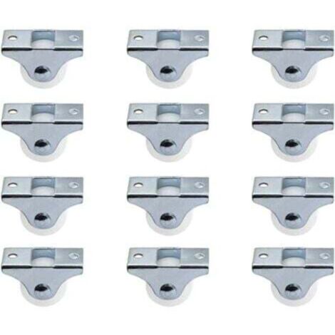 Lot de 12 roulettes de 2,5 cm rigides fixes non pivotantes avec plaque supérieure en métal roues en plastique dur pour meubles, argent (1/5)