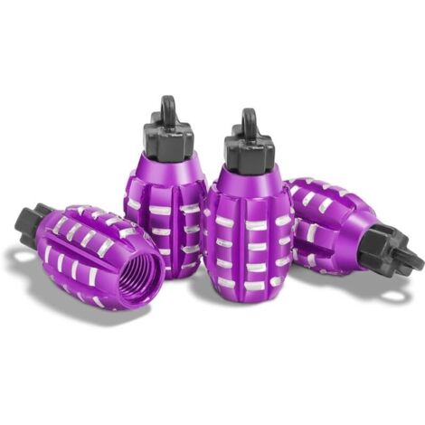 4 Pièces Bouchons Valve en Aluminium, Bouchons Valve en Forme De Grenade, Bouchons de Tige de Valve de Pneu, Anti-Poussière, pour Voitures, SUV, Vélos, Camions, Motos (Violet) (1/5)