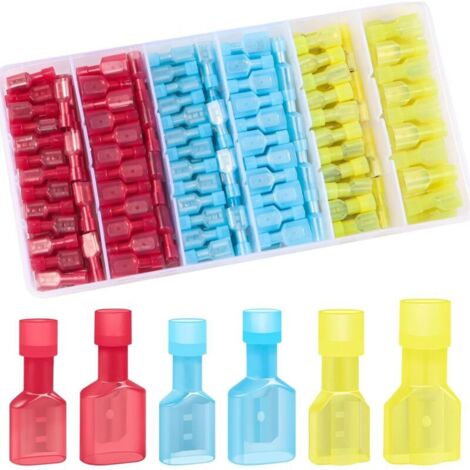 Lot de 200 cosses de câble 0,5-6,0 mm² en nylon - Connecteurs plats isolés pour voiture - Assortiment de cosses plates avec connecteurs (1/5)
