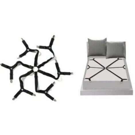 Sangles de drap-housse élastiques réglables (noir 3 voies), attaches de drap de lit entrecroisées, s'adaptent aux matelas ronds et carrés. (1/5)