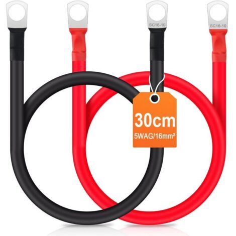 2pcs câble inverseur de Batterie 30cm, câble de Batterie 12v Fils de Batterie Automatique Rouge et Noir avec bornes à Anneau Fil Flexible en cuivre pour Moto, RV Solaire (1/5)