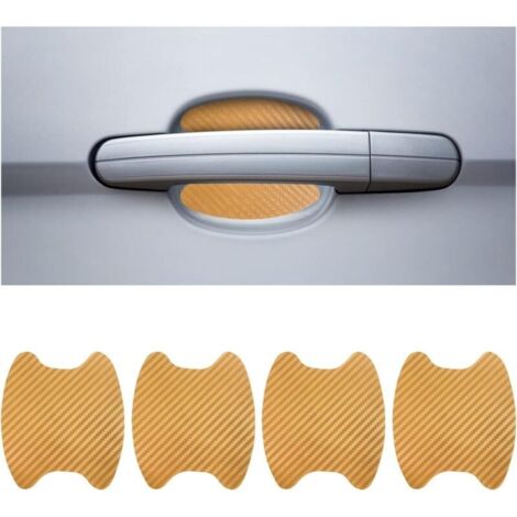 4PCS Autocollants Voiture Extérieur, Film de Protection Universel en Fibre de Carbone Anti-Rayures pour Poigné Porte Voiture, Convient à la Plupart des Poignés Porte Voiture (Or) (1/5)
