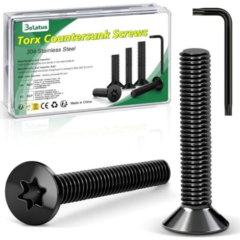 Lot de 20 vis à tête fraisée M8 x 30 mm, en acier inoxydable 304, avec clé Torx et boîte conformes à la norme ISO 14581, pour machines et appareils, installations extérieures, meubles, bois (1/5)