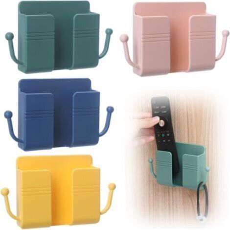 4 Pièces Support de Télécommande Mural Lot de Supports de Rangement pour Téléphone et Télécommande Fixation Adhésive Pratique pour Bureau et Maison( 10 x 3 x 9.5 cm) (1/5)