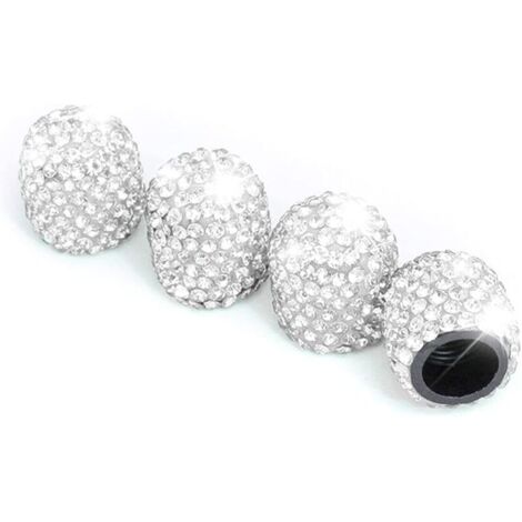 4 PCS Bouchons De Valve De Pneu, Diamant Cache-Poussière De Valve, Capuchons De Poussière De Voiture, Cristal Strass Voiture Pneu Valve Tige Capuchons, Voiture Accessoire Attrayant (Blanc) (1/5)