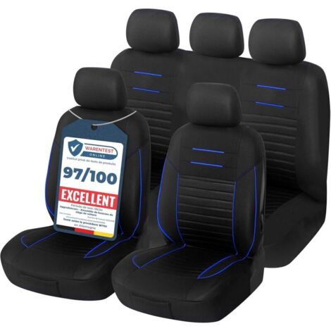 Housse de Siege Voiture Universelle Noir Bleu Ensemble de Housses Siège Auto Universel Couvre Sieges pour Avant et Arrière (1/5)