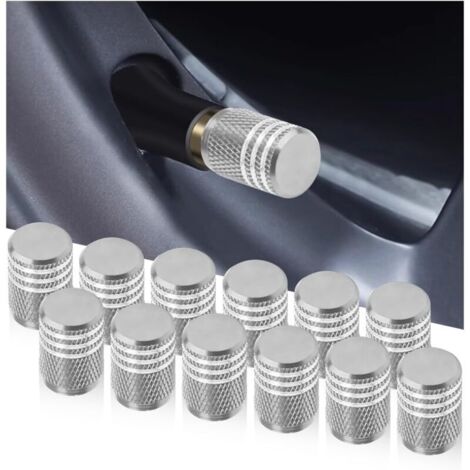 12 Pièces Bouchons De Valve De Pneu, Bouchons Tige De Valve Pneu en Aluminium avec Joint, Bouchons Valve Pneu, Chapeaux Anti-Poussière Voiture pour Voiture, Moto, Bicyclette(Argent) (1/5)