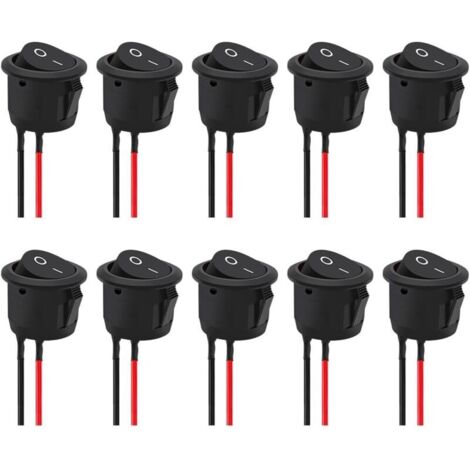 10 Pièces Interrupteurs à Bascule Ronds, On/Off Interrupteurs à Bascule, 2 Pôles Ac 250v/6a 125v/10a, 2 Positions Interrupteur Rond à Bascule Avec Câble Pour Voiture Camion(Noir) (1/5)