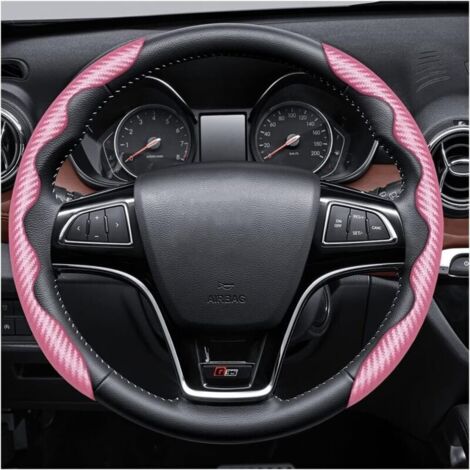 Housse de Volant Antidérapante en Fibre de Carbone pour Voiture, Couvre Volant Voiture Universel, Housse Volant Voiture Pro en Fibre de Carbone, Antidérapant et Respirant(Rose) (1/5)