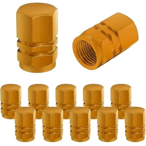 Bouchon Valve Pneu Voiture, 12 Pièces de Cache-poussière de Roue de Voiture en Aluminium, Imperméable et Anti-Résistant, Valve de Pneu Universelle pour Voitures, Camions, Motos (Jaune) (1/5)