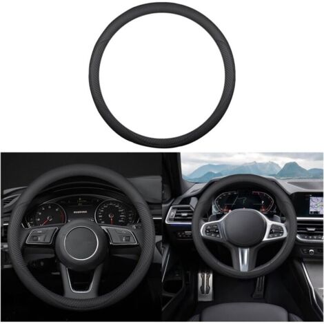 Couvre Volant Voiture Cuir Antidérapant Respirant, Volant Antidérapant pour Véhicules, Housse De Volants De Voiture en Cuir Nappa Perforé avec Anneau Intérieur en Caoutchouc(Fibre Carbone) (1/5)
