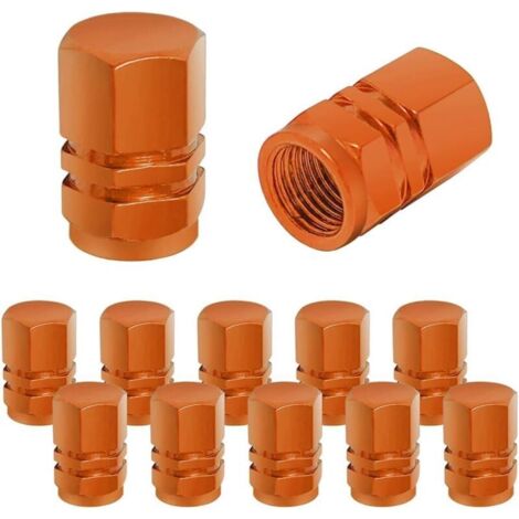 Bouchon Valve Pneu Voiture, 12 Pièces de Cache-poussière de Roue de Voiture en Aluminium, Imperméable et Anti-Résistant, Valve de Pneu Universelle pour Voitures, Camions, Motos (Orange) (1/5)