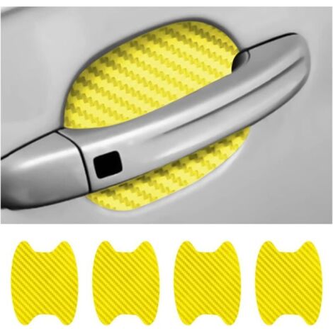 4PCS Autocollants Voiture Extérieur, Film de Protection Universel en Fibre de Carbone Anti-Rayures pour Poigné Porte Voiture, Convient à la Plupart des Poignés Porte Voiture (Jaune) (1/5)