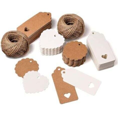 200 étiquettes en papier kraft avec cœur et ficelle de jute 50 m pour cadeaux de mariage, cadeaux de Noël, cadeaux de fête, décoration de cadeau. (1/5)
