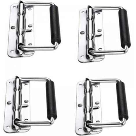 4pcs Poignées de Caisse Pliantes, Poignée Pliante à Ressort, Poignée pour Valise, Flight Case, Mallette à Outils, Mallette de Camping, Boîte à Haut-Parleur, Boîte à Outils (Argent, 110mm) (1/4)