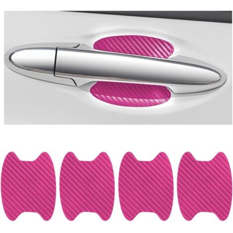 4PCS Autocollants Voiture Extérieur, Film de Protection Universel en Fibre de Carbone Anti-Rayures pour Poigné Porte Voiture, Convient à la Plupart des Poignés Porte Voiture (Rose) (1/5)