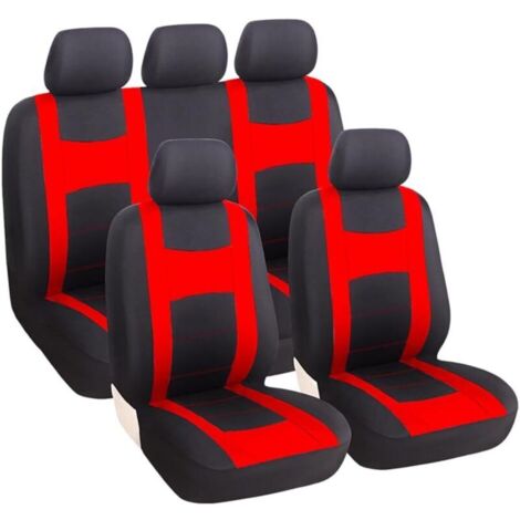 9 Pièces Ensemble De Housses Siège Auto, Housse de Siege Voiture Universelle, Housse de Protection pour Sièges, Accessoires Interieur pour Camion Camionnette SUV, Durabilité(Rouge) (1/5)