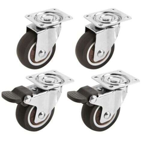 Lot de 4 Petites Roulettes pour Meubles 50mm Comprend 2 Roulettes Freinées et 2 Roulettes Pivotantes Charge 100kg (1/5)