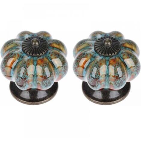 2pcs(Blue) door handle set, drawer pulls, cabinet knobs, ceramic handles, elegant retro pumpkin-shaped knobs (1/4)