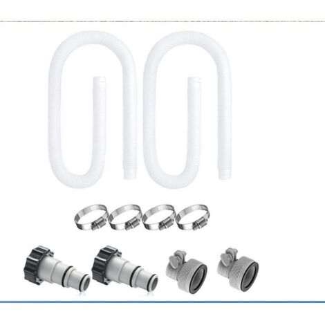 Lot de 2 tuyaux pour pompe de piscine hors sol, tuyau de remplacement pour filtre de 3,8 cm x 150 cm avec 4 colliers de serrage et 4 adaptateurs, blanc (1/5)