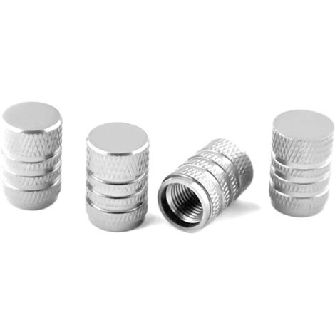 4 Bouchons Tige de Valve en Aluminium, Couvercle Bouchon Valve Pneu en Aluminium Caoutchouc pour Voitures, Bouchons Valve en Aluminium pour Pneus Voiture, Capuchon Roues Pneus Valves (Argent) (1/5)