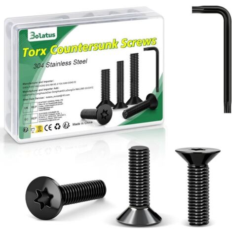 Lot de 20 vis à tête fraisée M4 x 10 mm, en acier inoxydable 304, avec clé Torx et boîte conformes à la norme ISO 14581, pour machines et appareils, installations extérieures, meubles, bois (1/5)