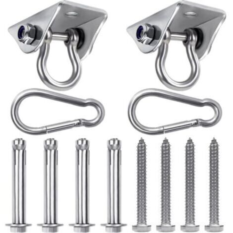 Crochet Plafond Suspension Robuste (Lot de 2),Crochet de Plafond Rotatif en Acier Inoxydable avec Vis (Béton/Bois),Charge de 400 kg pour Chaise, Hamac, Balançoires et Sac de Frappe (1/4)