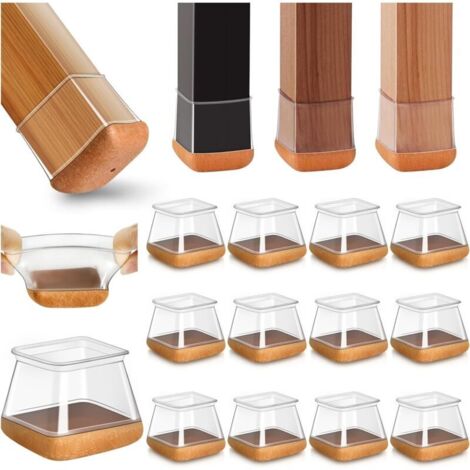 20pcs Carré Protection Pied de Chaise Silicone, Patin de Chaise, Protections de Sol en Silicone Transparent pour Sols en Bois Dur, pour Pieds de Chaise avec Patins en Feutre enveloppé, Fit 38-44mm (1/5)