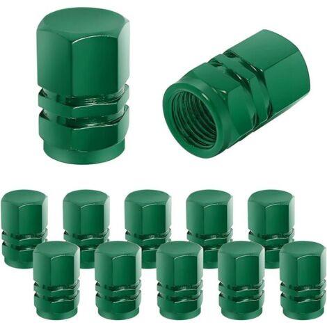 Bouchon Valve Pneu Voiture, 12 Pièces de Cache-poussière de Roue de Voiture en Aluminium, Imperméable et Anti-Résistant, Valve de Pneu Universelle pour Voitures, Camions, Motos (Vert) (1/5)