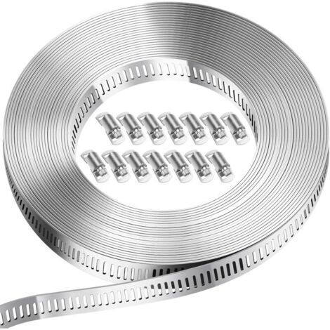 Colliers de serrage en acier inoxydable 304, colliers de serrage pour tuyau sans fin avec 12 clips, colliers de serrage DIY pour tuyau de piscine, tuyau de gaz domestique, tuyau de jardin (1/5)