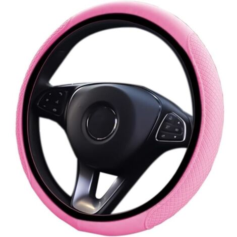 Couvre Volant Élastique en Microfibre Cuir, Housse Antidérapante Respirante Souple, Diamètre 38 cm, Universelle pour Voiture (Rose) (1/5)
