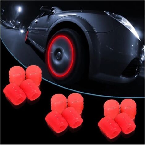 12 Pièces Lumineux Valve Pneu Voiture avec Lumineux Couverture, Bouchons Valve de Pneu de Voiture Fluorescents Universels, Bouchons de Valve Voiture Lumineux, pour Camion(Rouge) (1/5)