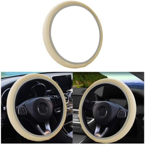 Couvre de Volant Voiture Antidérapant Respirant Souple, Couvre Volant en Microfibre Cuir Souple, Couvre Volant Voiture, Taille Universelle Diamètre 38cm, pour Van Truck SUV(Beige) (1/5)