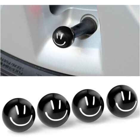 4 Pièces Bouchons Valve Bouchons Poussière pour Voiture, Capuchons Valve Cuivre Pneus Roues, Bouchon Valve Pneu Voiture, Valves De Voiture Accessoire Pneu Couvre-Valve(Smiley Noir) (1/5)