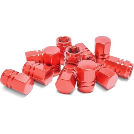 12 Pièces Couvercle Poussière Valve Pneu, Capuchon de Valve Autos en Aluminium, Couvre-Valve Universel pour Voitures, Camions, Motos, Cache-Poussière de Roue de Voitures(Rouge) (1/5)
