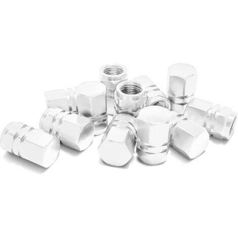 12 Pièces Couvercle Poussière Valve Pneu, Capuchon de Valve Autos en Aluminium, Couvre-Valve Universel pour Voitures, Camions, Motos, Cache-Poussière de Roue de Voitures(Argent) (1/5)