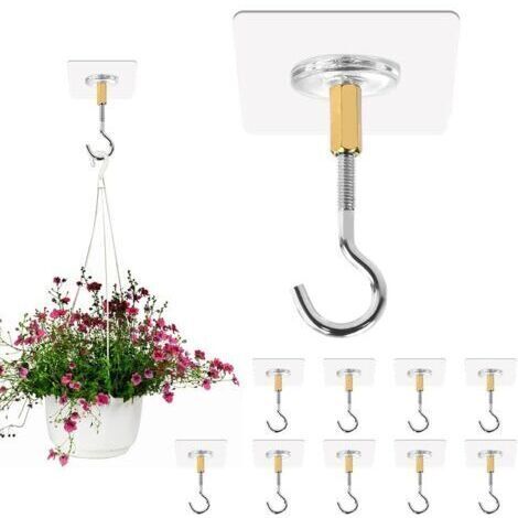 10 Pièces Crochets de Plafond Autocollant Crochet Plafond Sans Percer Transparent Crochet Plafond pour Plantes à Suspension Crochet de Plafond Autocollant pour Cuisines, Salles de Bain, Maison (1/5)