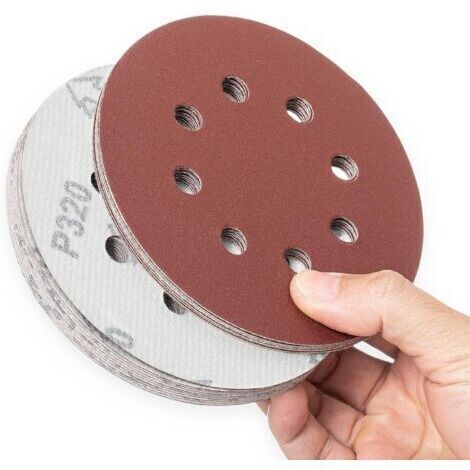Lot de 20 disques de ponçage grain 320, 8 trous, 125 mm avec crochet et boucle à changement rapide pour ponceuse orbitale aléatoire (1/5)