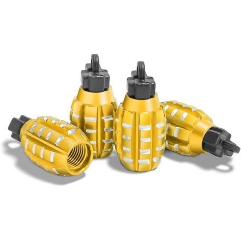 4 Pièces Bouchons Valve en Aluminium, Bouchons Valve en Forme De Grenade, Bouchons de Tige de Valve de Pneu, Anti-Poussière, pour Voitures, SUV, Vélos, Camions, Motos (Or) (1/5)